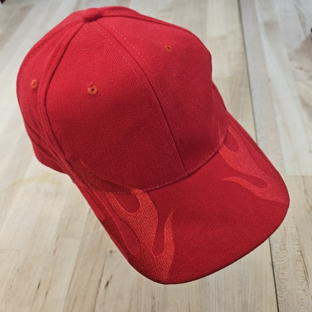 Nissin Red Flames Adjustable Strap Back Hat Red With Unknown Signature